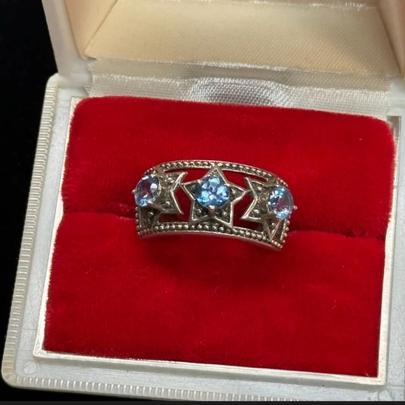 Nicky Butler NB BlueTopaz Sterling Silver Triple Star Band Ring SZ 9 - Picture 2 of 5